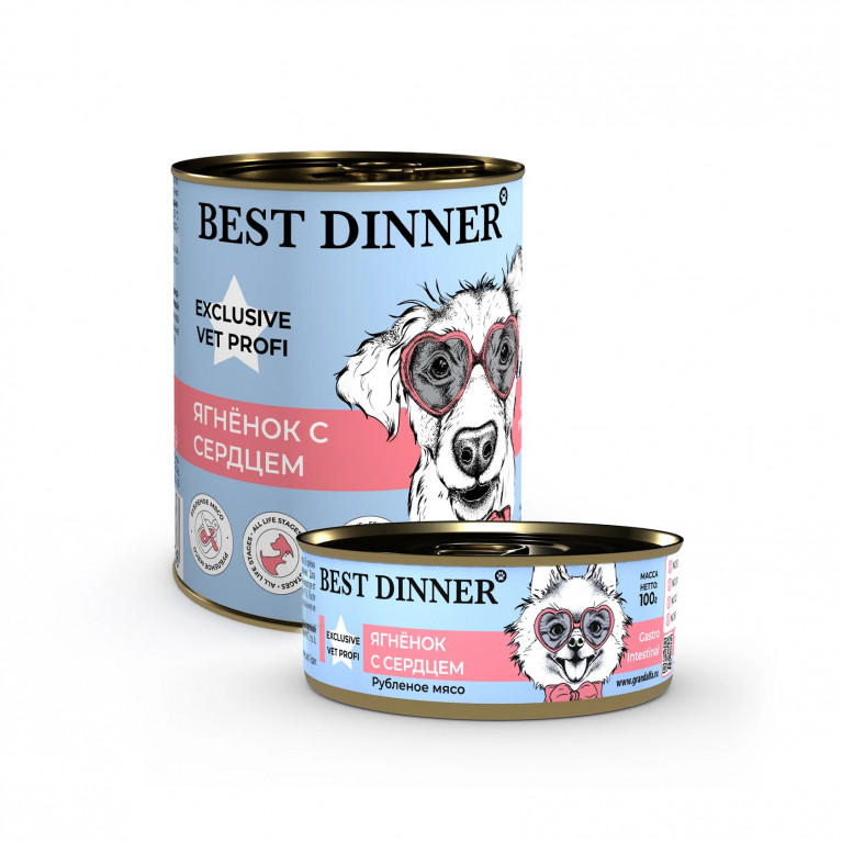 Best Dinner Exclusive Vet Profi Gastro Intestinal Консервы для собак и щенков при проблемах ЖКТ с ягненком и сердцем